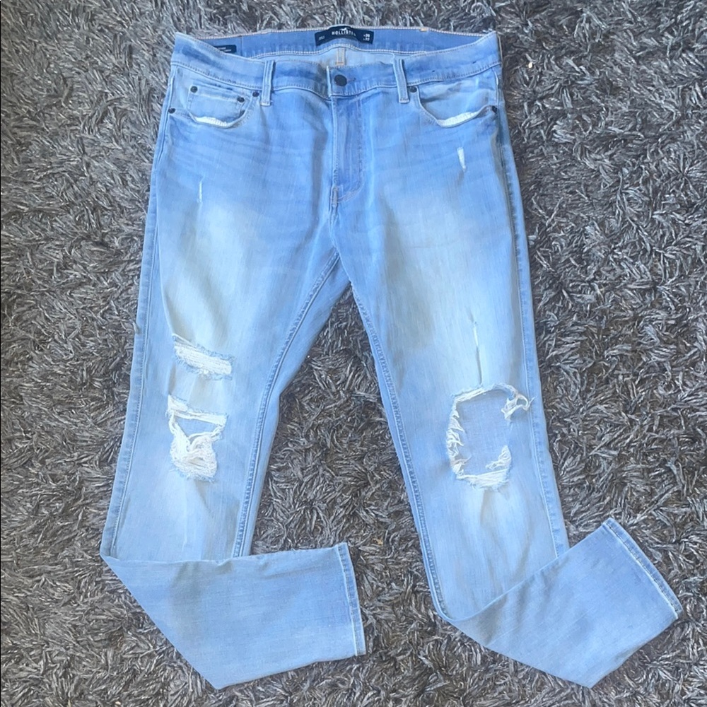 Hollister Light Blue Distressed Jeans size 36x32 super skinny